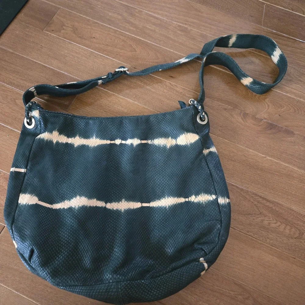 Banana Republic Teal Tie Dye Snakeskin Lamb Leather Hobo Crossbody Bag Boho